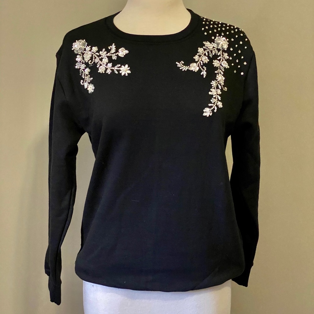 Women Embellished Black Sweatshirt